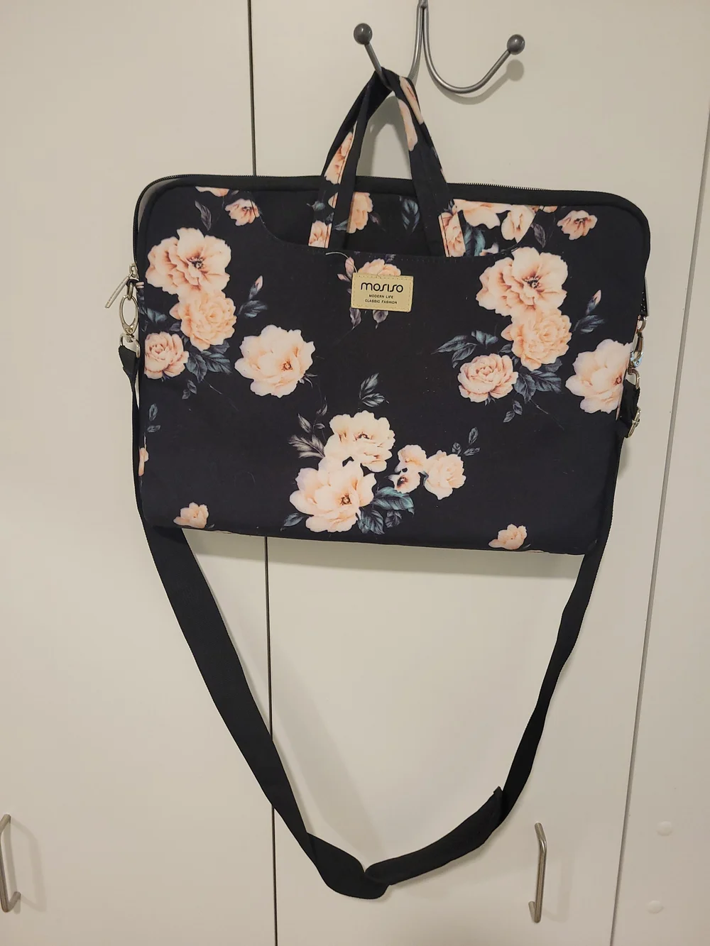 Mosiso Floral Laptop Bag Black with Peach Flowers